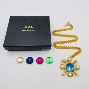KJL Faux Pearl Interchang Lucite Brooch Necklace
